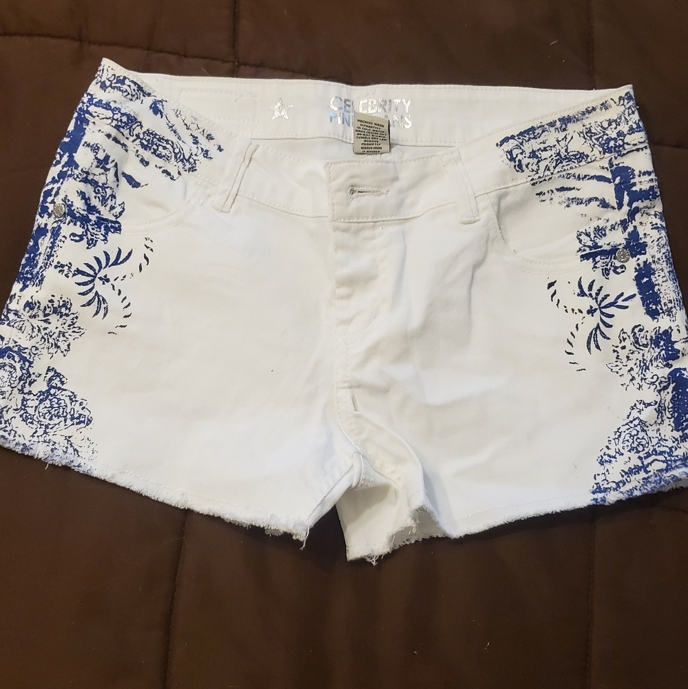 White with blue side detail jean shorts